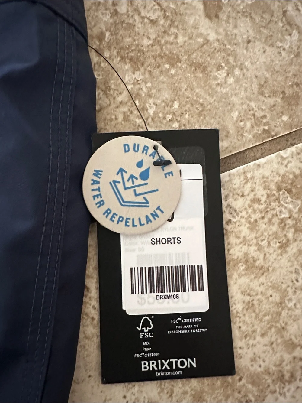 Brixton Vintage Nylon Men's Navy Swim Trunks with Orange Drawcord 30